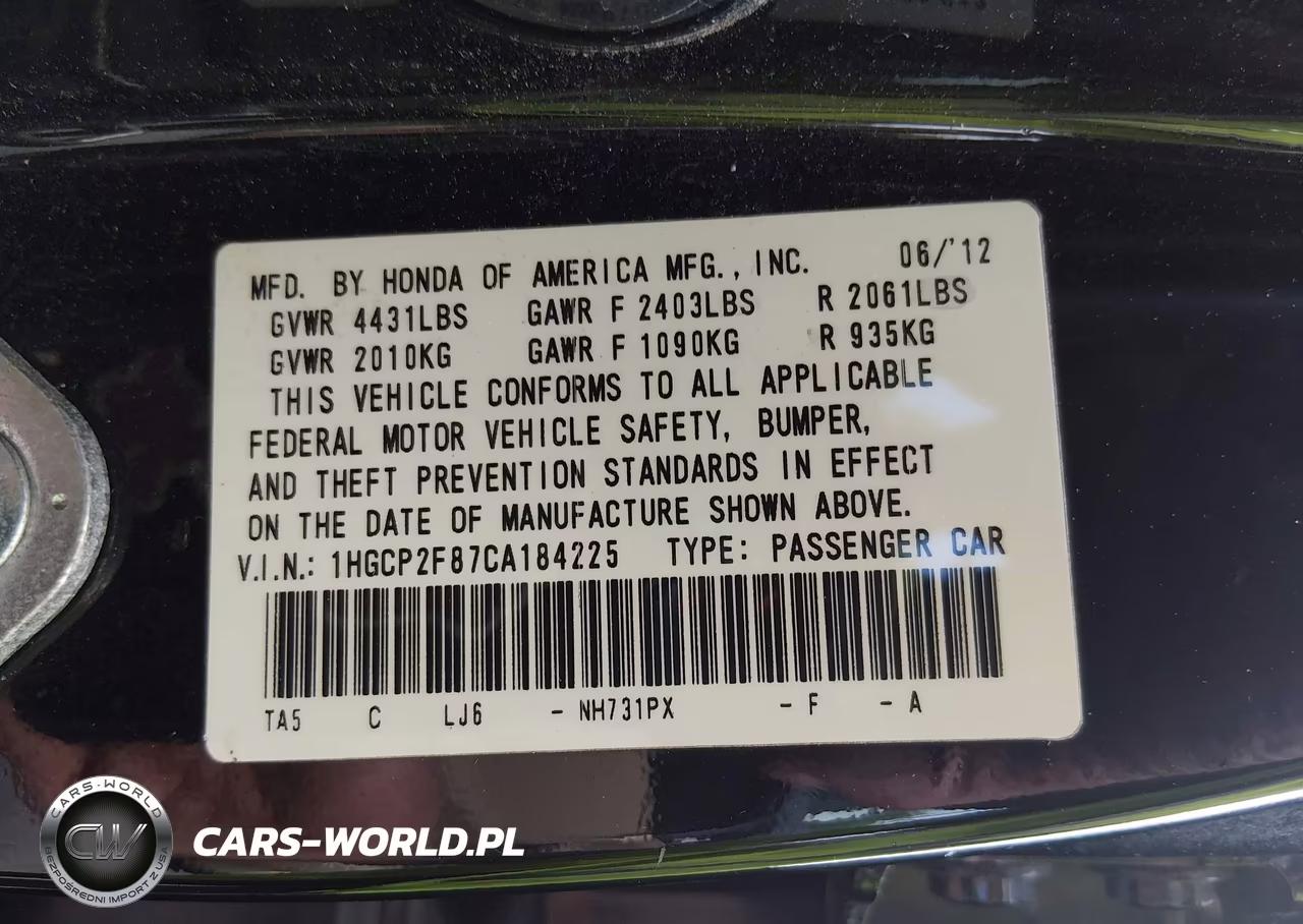 2012 Honda Accord 2.4 Ex-L VIN:1HGCP2F87CA184225 - 9