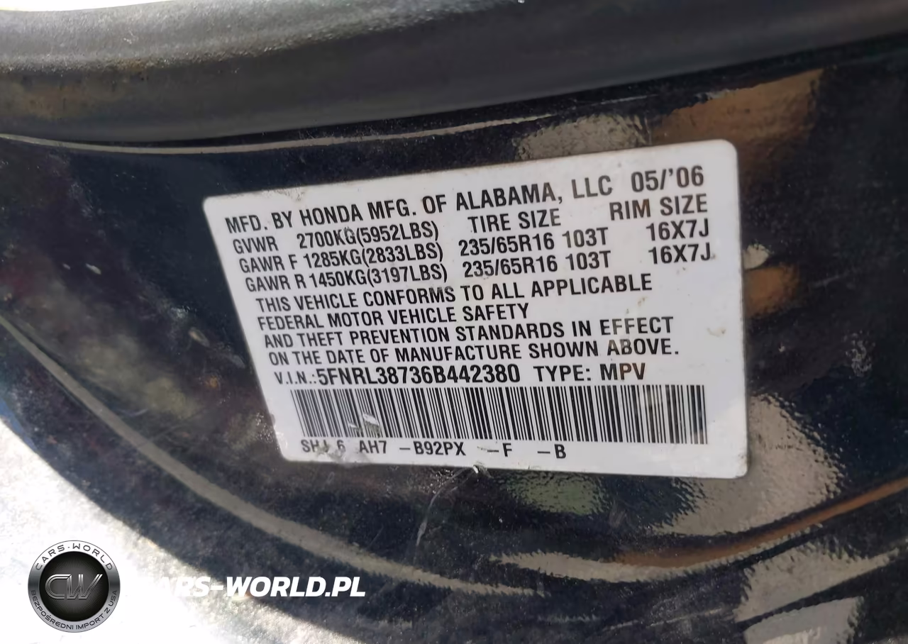 2006 Honda Odyssey Ex-L VIN:5FNRL38736B442380 - 9
