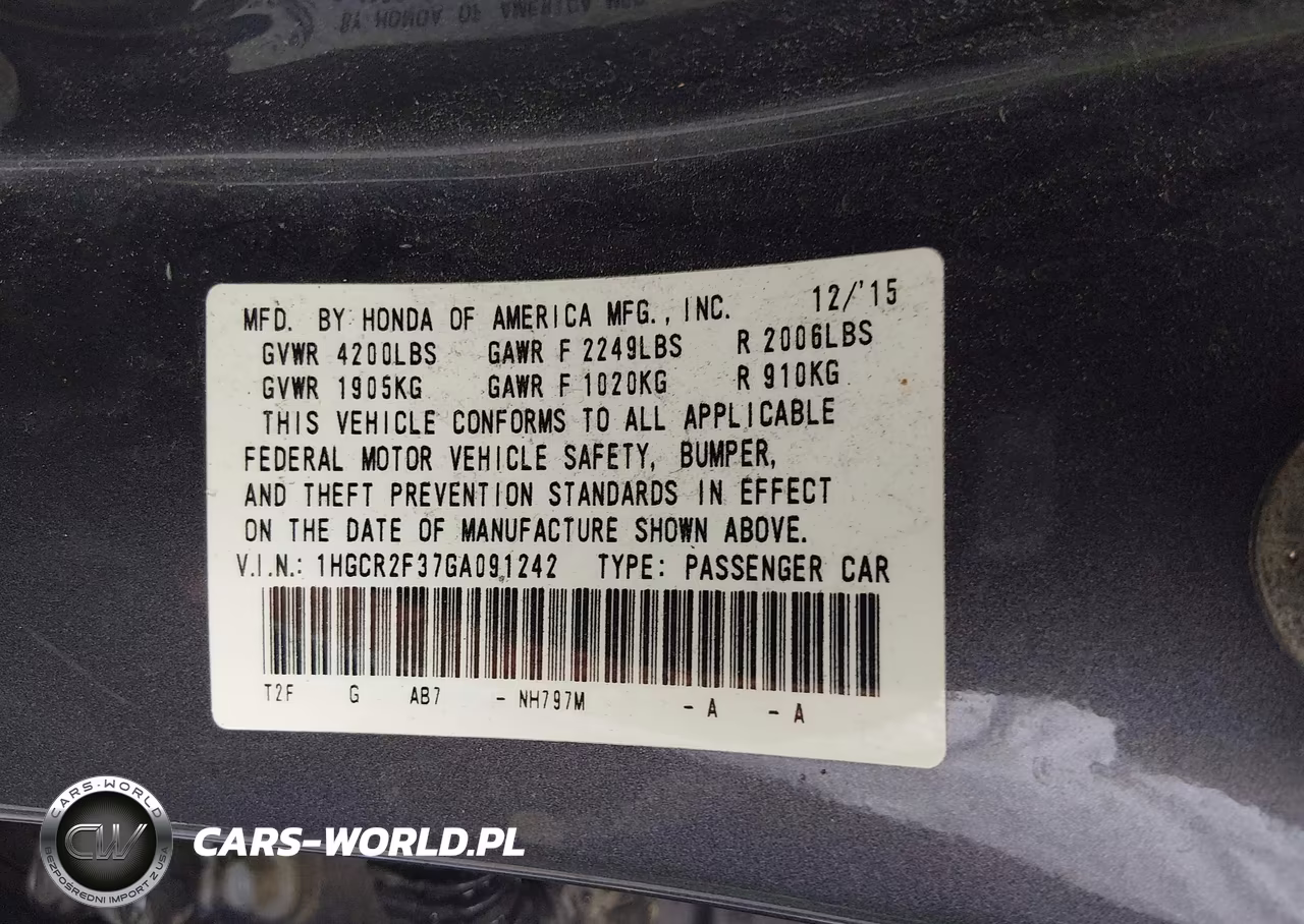 2016 Honda Accord Lx VIN:1HGCR2F37GA091242 - 9