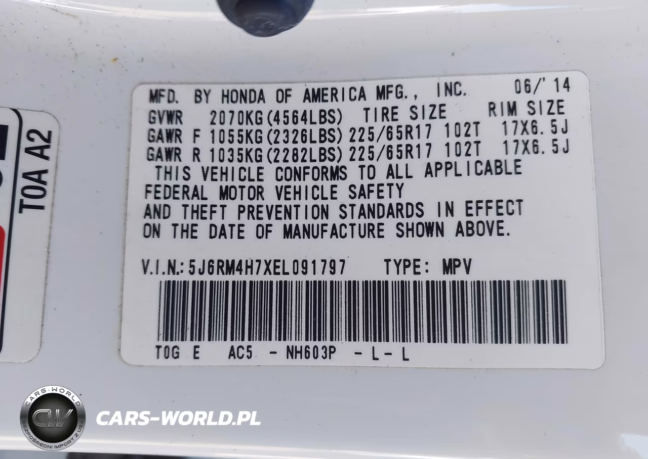 2014 Honda Cr-V Ex-L VIN:5J6RM4H7XEL091797 - 9