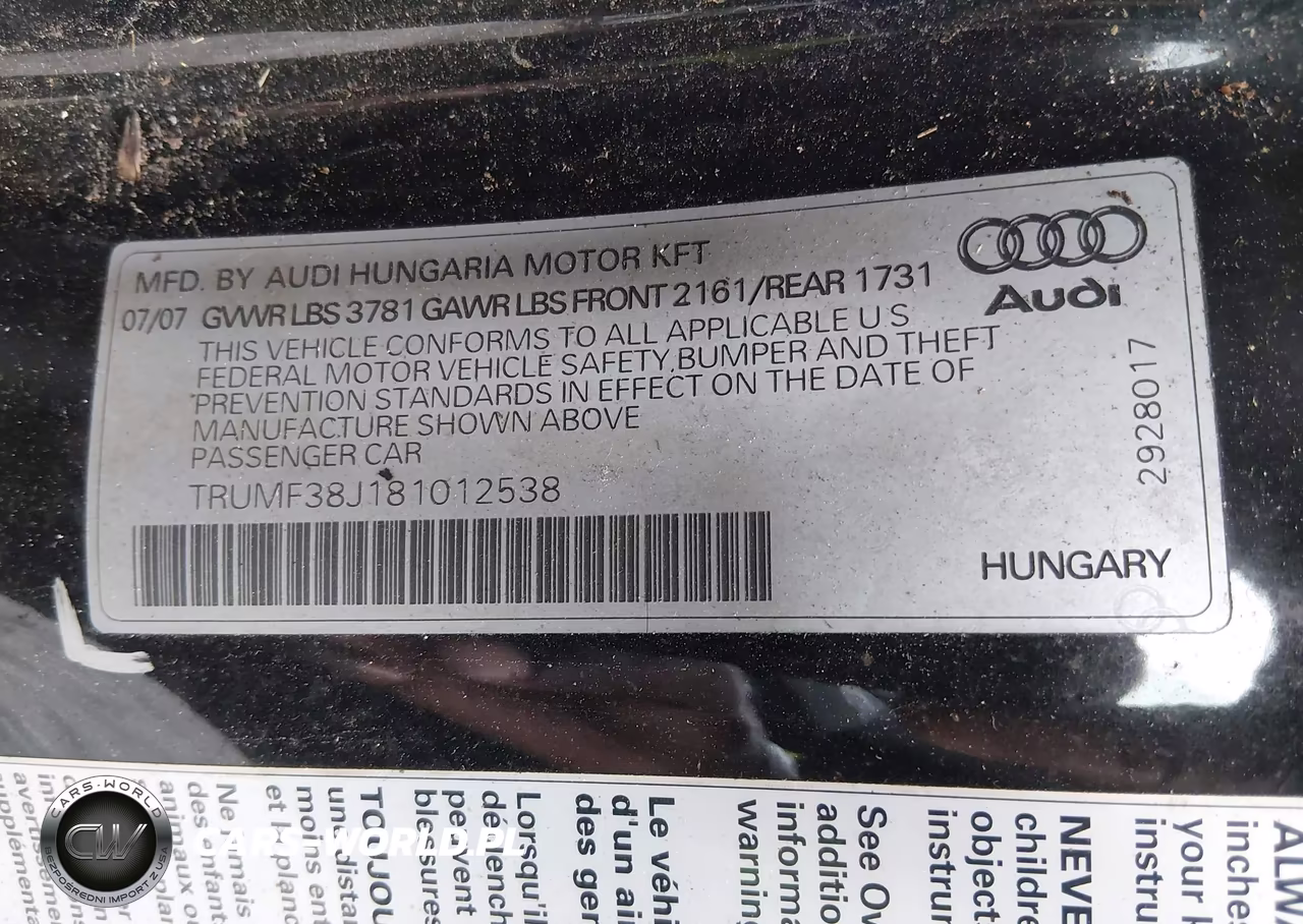 2008 Audi Tt 2.0T VIN:TRUMF38J181012538 - 9
