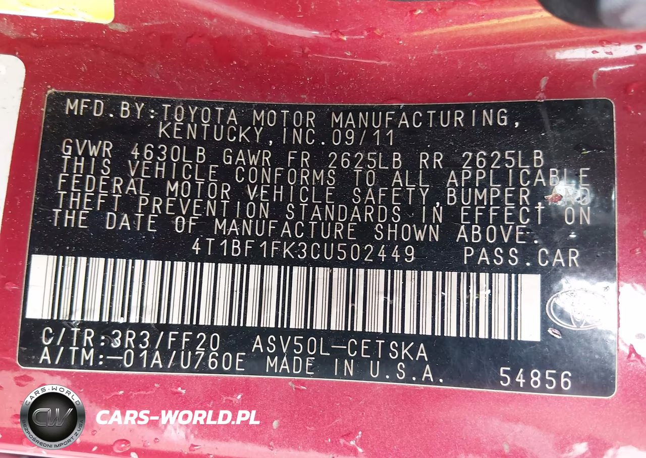 2012 Toyota Camry Se VIN:4T1BF1FK3CU502449 - 9