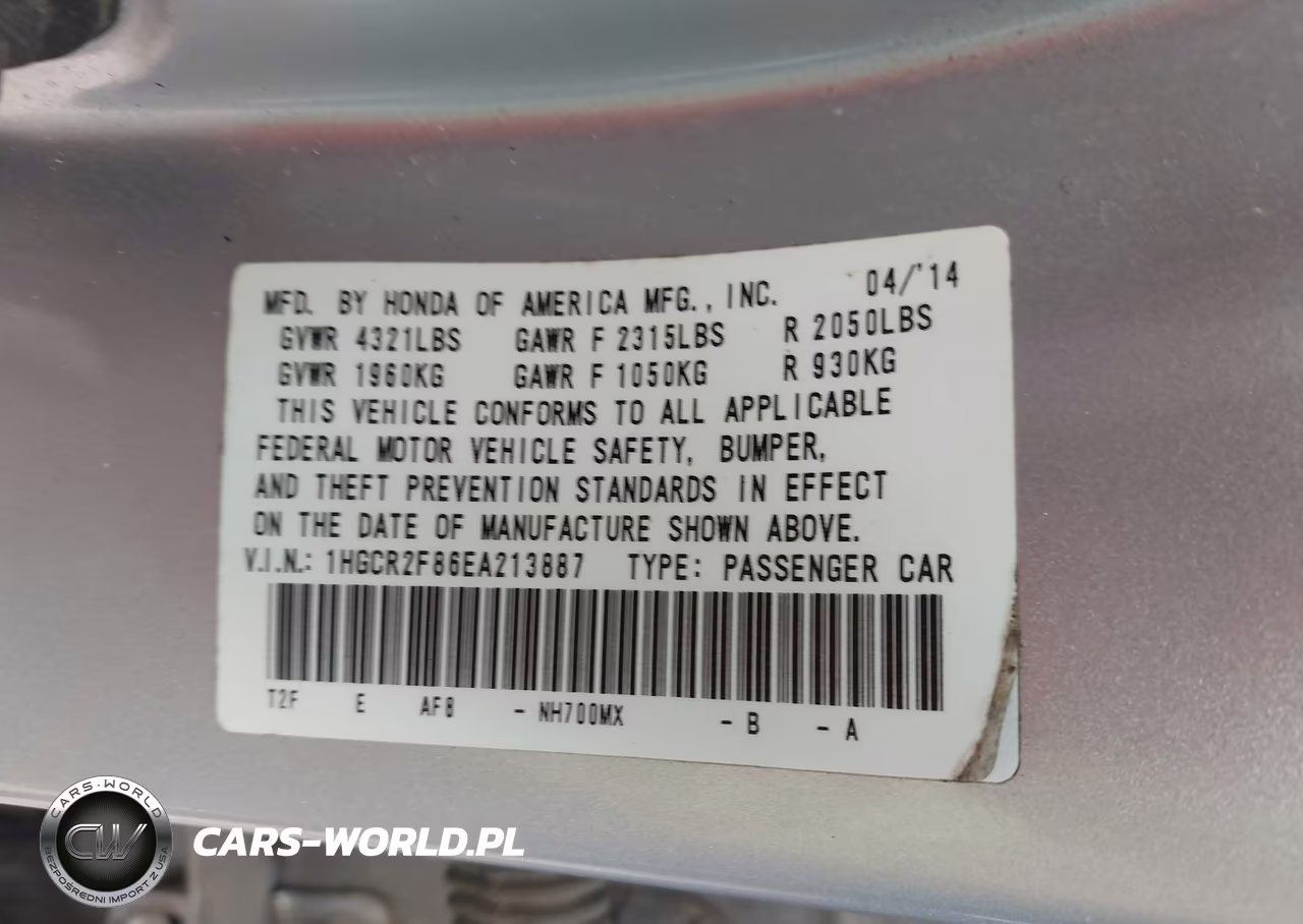 2014 Honda Accord Ex-L VIN:1HGCR2F86EA213887 - 9
