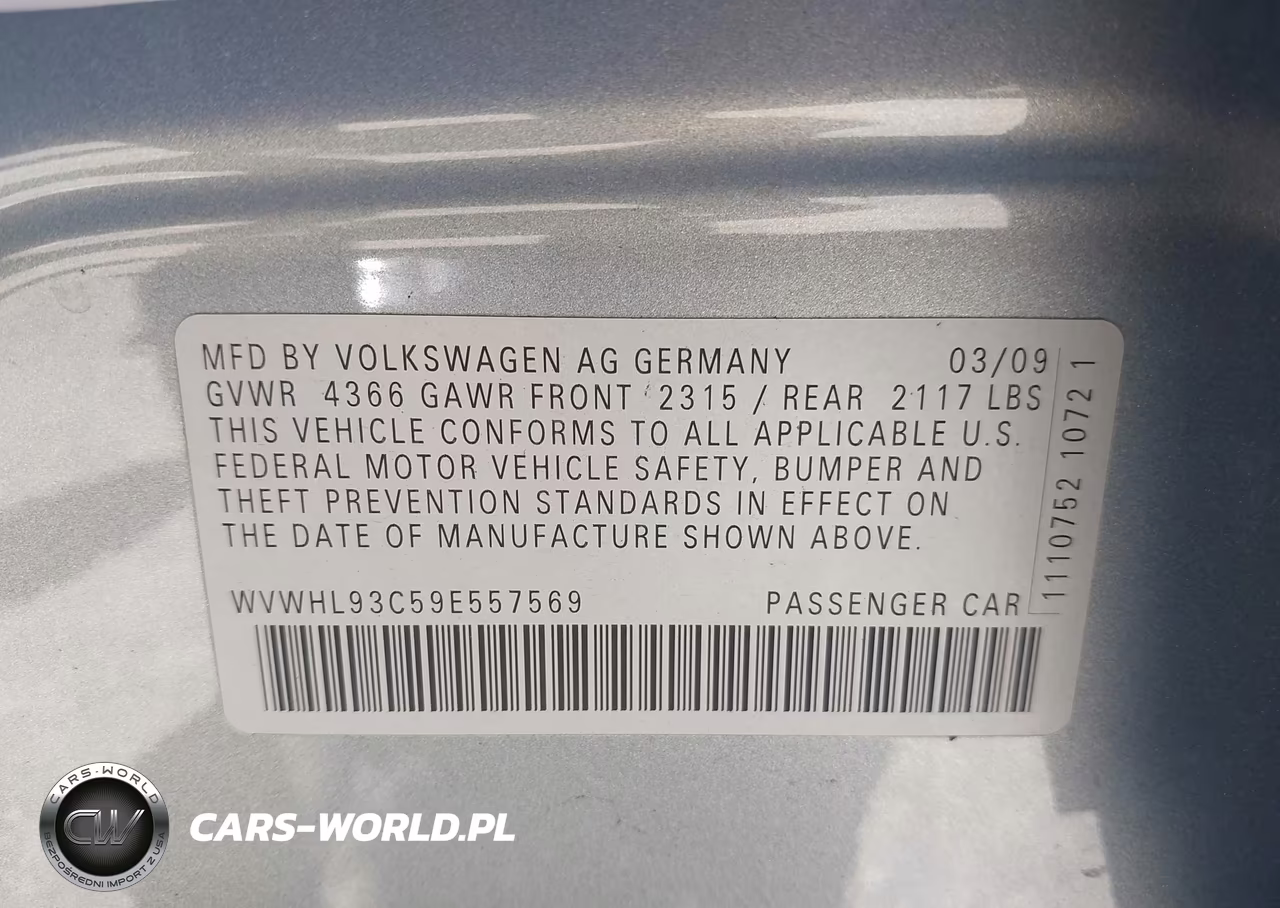 2009 Volkswagen Cc Luxury VIN:WVWHL93C59E557569 - 9