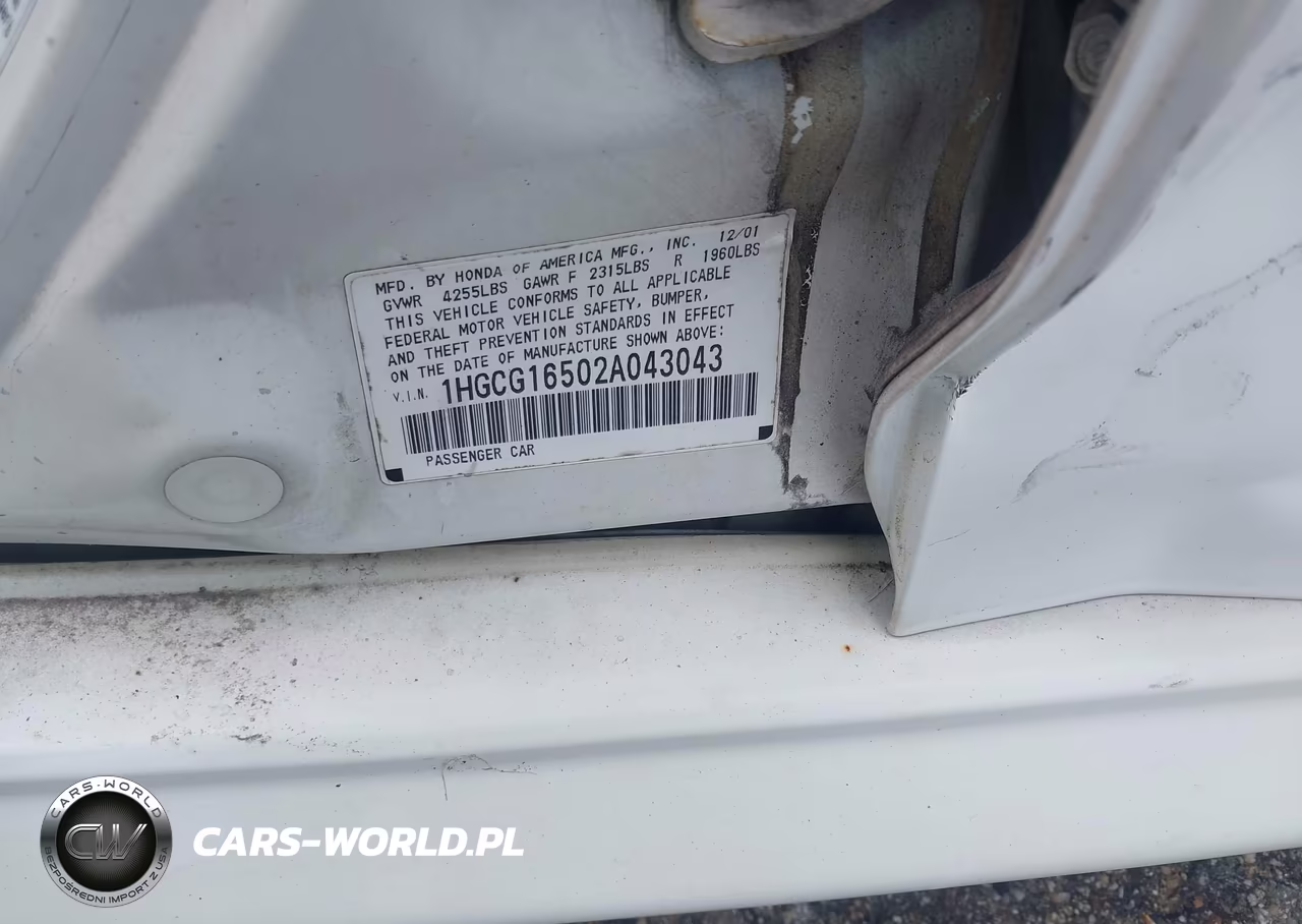 2002 Honda Accord 3.0 Ex VIN:1HGCG16502A043043 - 9