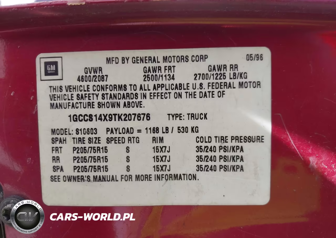 1996 Chevrolet S Truck S10 VIN:1GCCS14X9TK207676 - 9