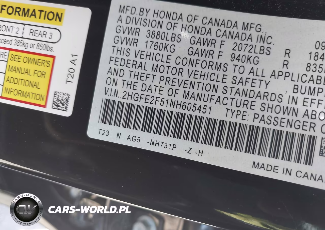 2022 Honda Civic Sport VIN:2HGFE2F51NH605451 - 9