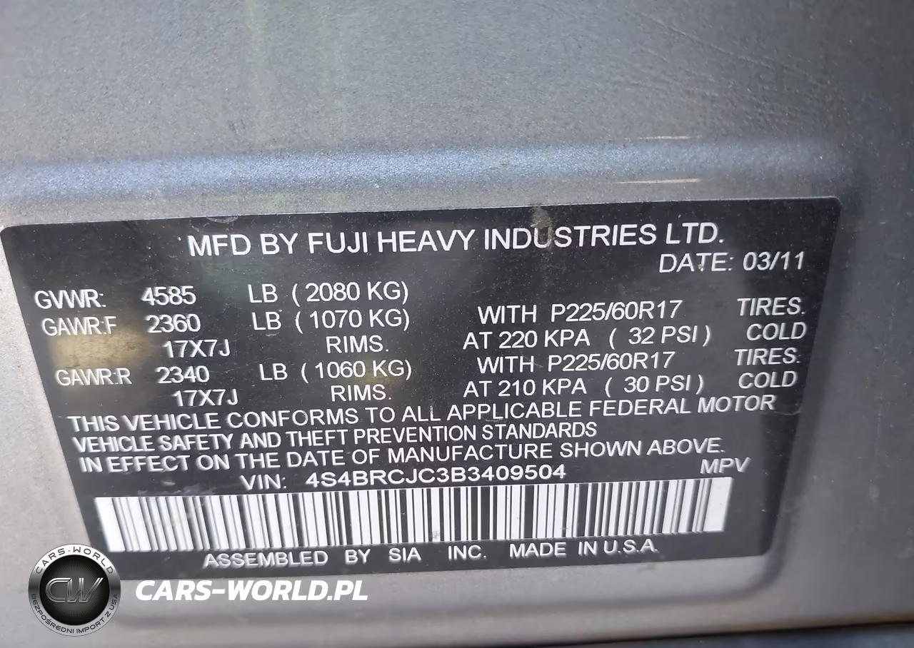 2011 Subaru Outback 2.5I Limited VIN:4S4BRCJC3B3409504 - 9