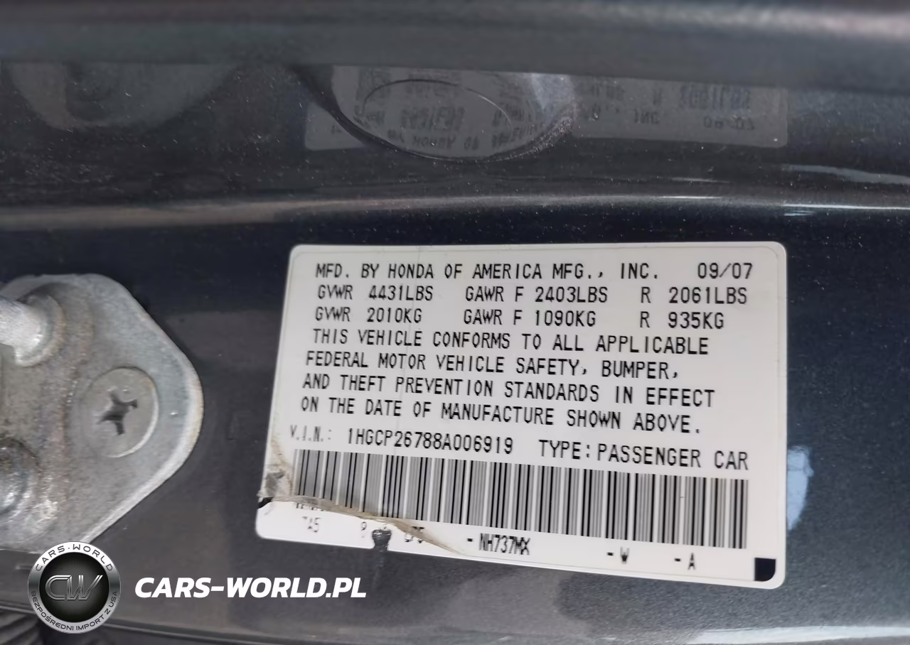 2008 Honda Accord 2.4 Ex VIN:1HGCP26788A006919 - 9