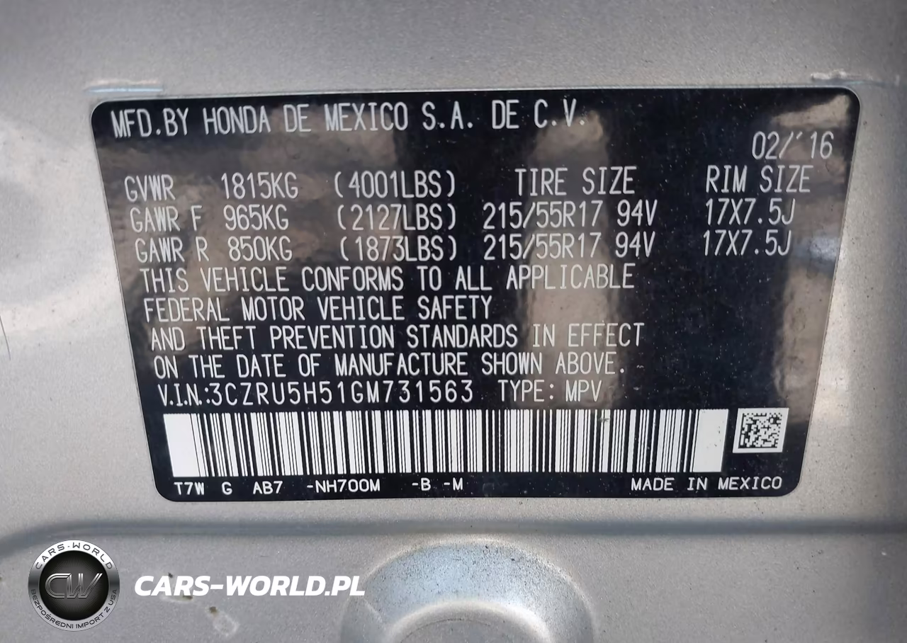 2016 Honda Hr-V Ex VIN:3CZRU5H51GM731563 - 9