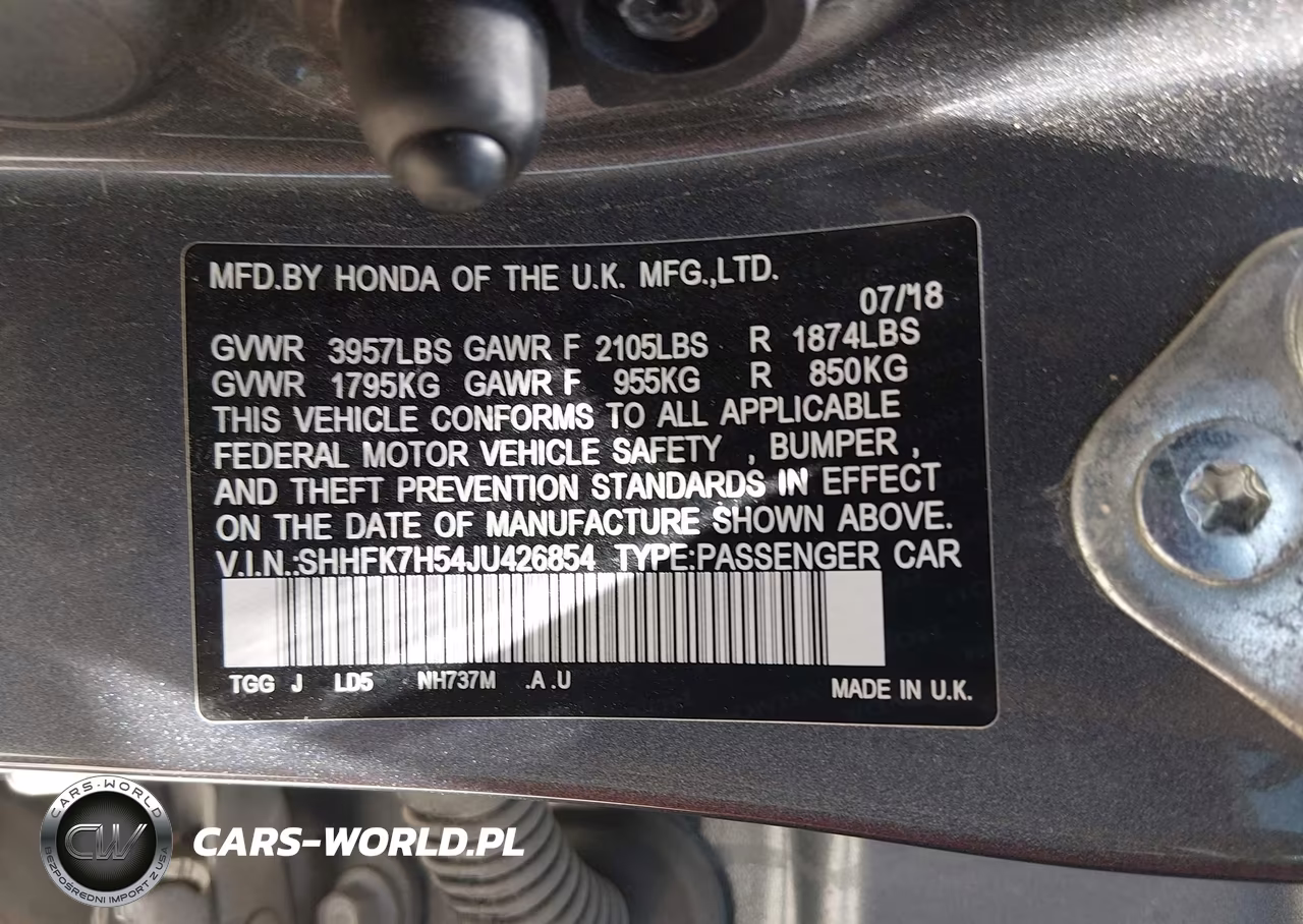 2018 Honda Civic Ex VIN:SHHFK7H54JU426854 - 9