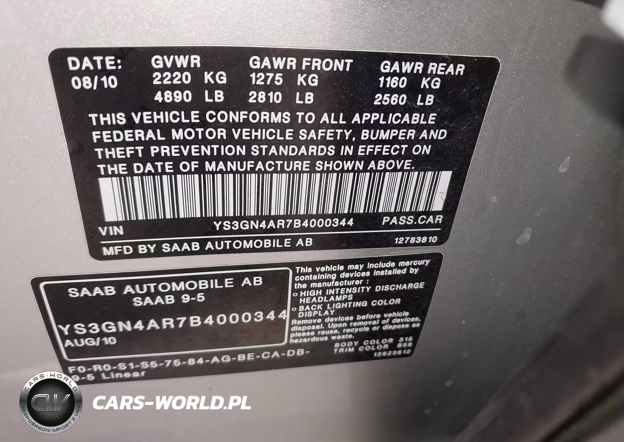 2011 Saab 9-5 Turbo4 VIN:YS3GN4AR7B4000344 - 9