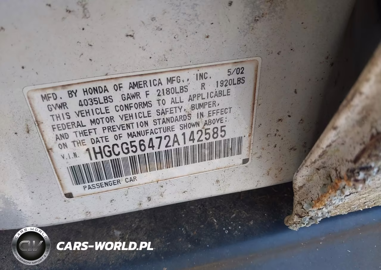 2002 Honda Accord 2.3 Lx VIN:1HGCG56472A142585 - 9