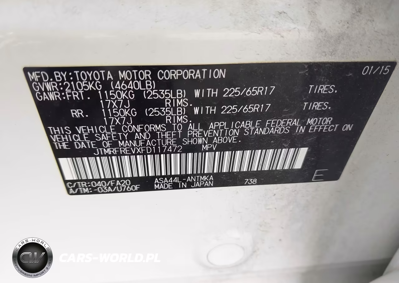 2015 Toyota Rav4 Xle VIN:JTMRFREVXFD117472 - 9
