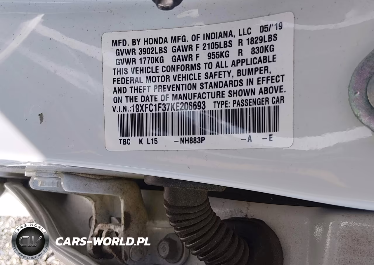 2019 Honda Civic Ex VIN:19XFC1F37KE206693 - 9