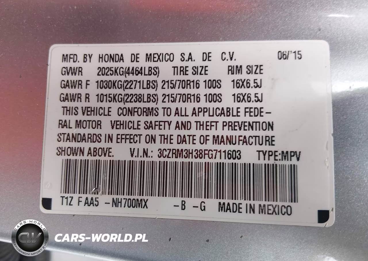 2015 Honda Cr-V Lx VIN:3CZRM3H38FG711603 - 9