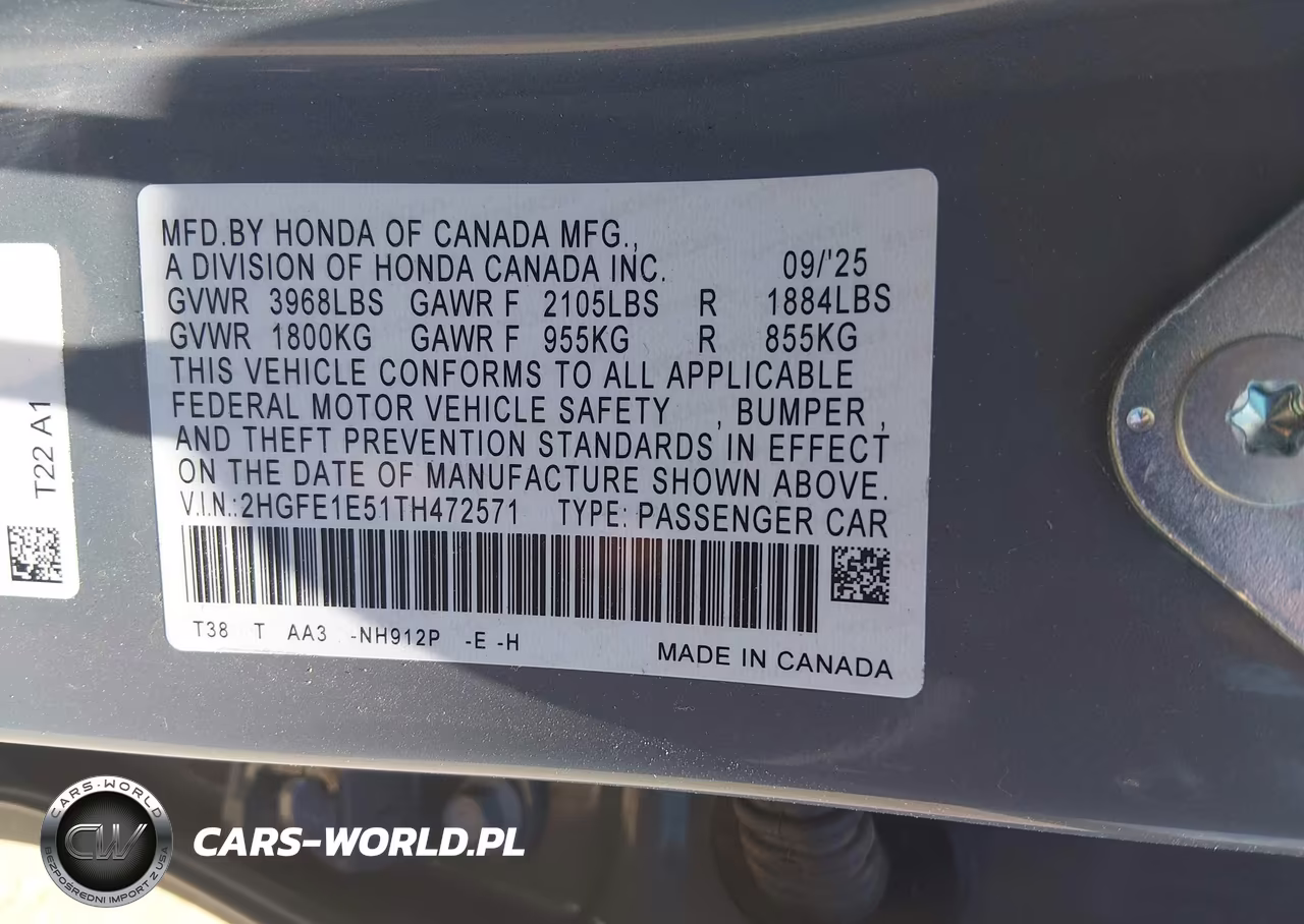 2026 Honda Civic Si Sedan VIN:2HGFE1E51TH472571 - 9