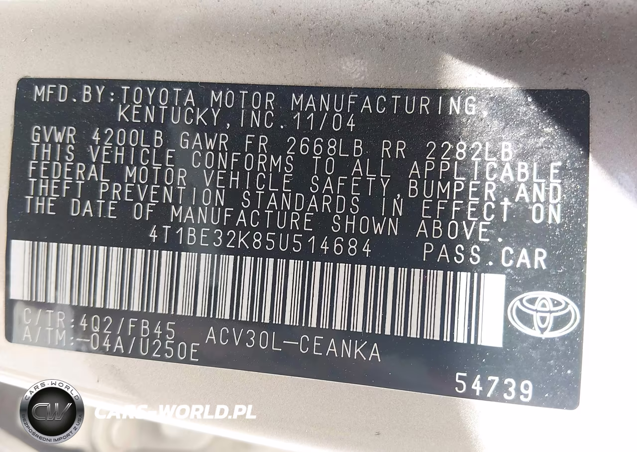 2005 Toyota Camry Std VIN:4T1BE32K85U514684 - 9