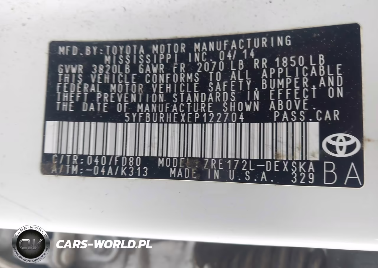 2014 Toyota Corolla S Plus VIN:5YFBURHEXEP122704 - 9