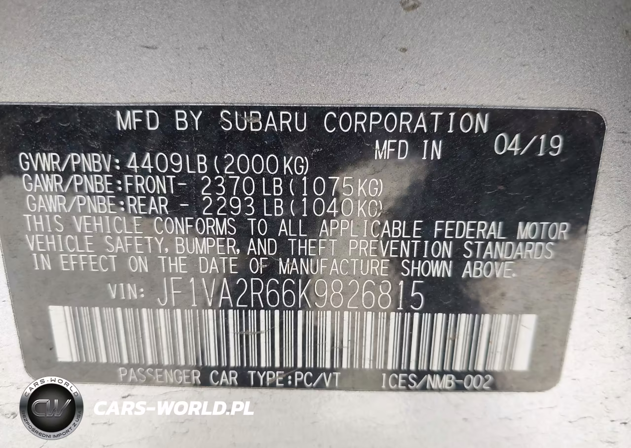 2019 Subaru Wrx Sti VIN:JF1VA2R66K9826815 - 9