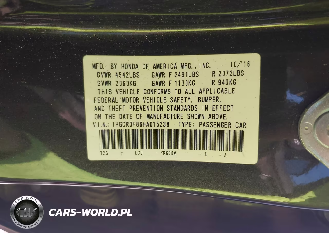2017 Honda Accord Ex-L V6 VIN:1HGCR3F86HA015238 - 9