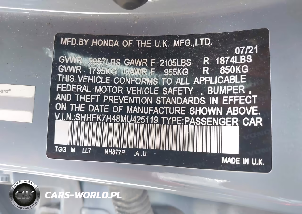 2021 Honda Civic Sport VIN:SHHFK7H48MU425119 - 9
