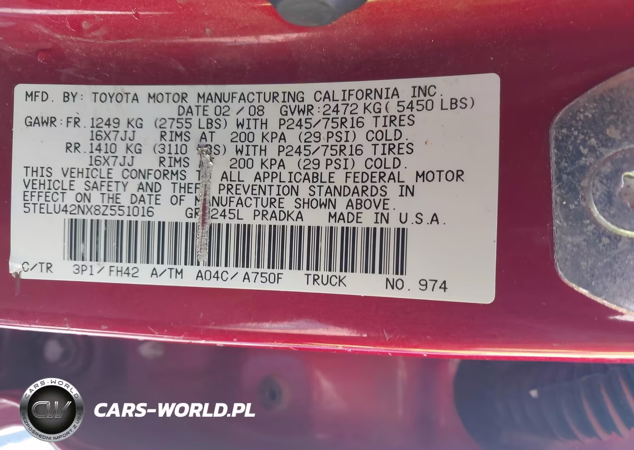 2008 Toyota Tacoma Base V6 VIN:5TELU42NX8Z551016 - 9