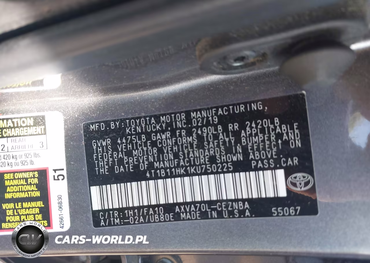2019 Toyota Camry Le VIN:4T1B11HK1KU750225 - 9