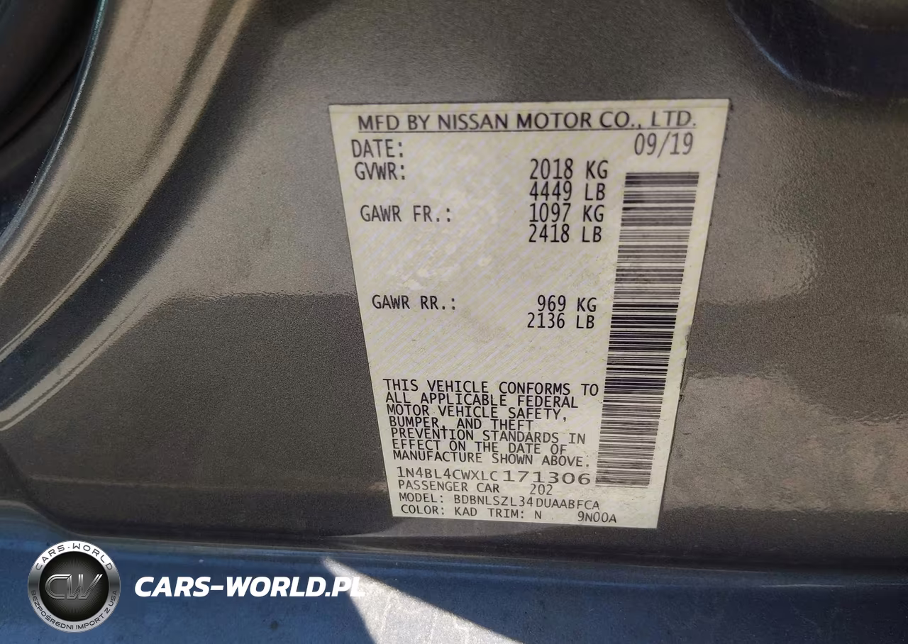 2020 Nissan Altima Sr Intelligent Awd VIN:1N4BL4CWXLC171306 - 9