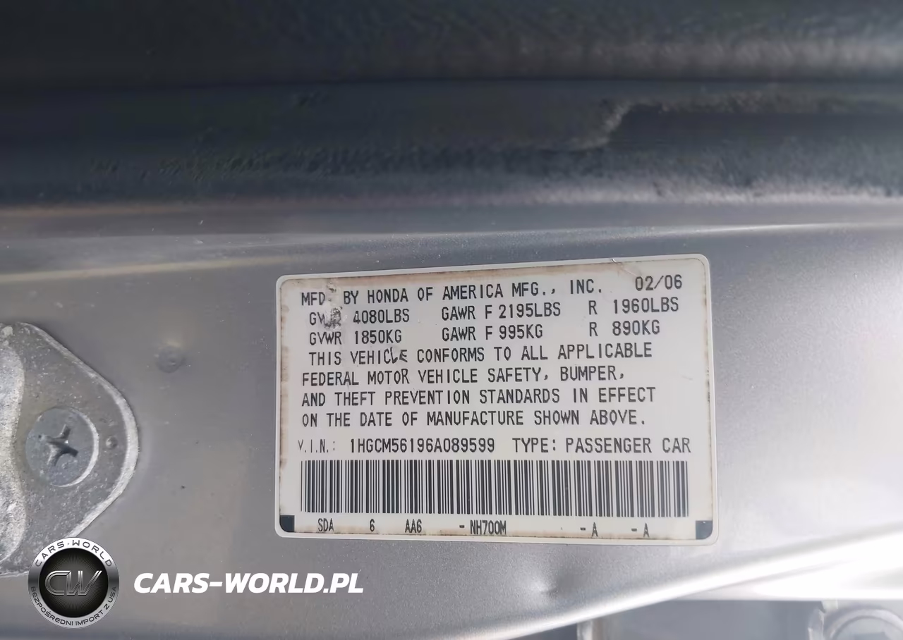 2006 Honda Accord 2.4 Vp VIN:1HGCM56196A089599 - 9