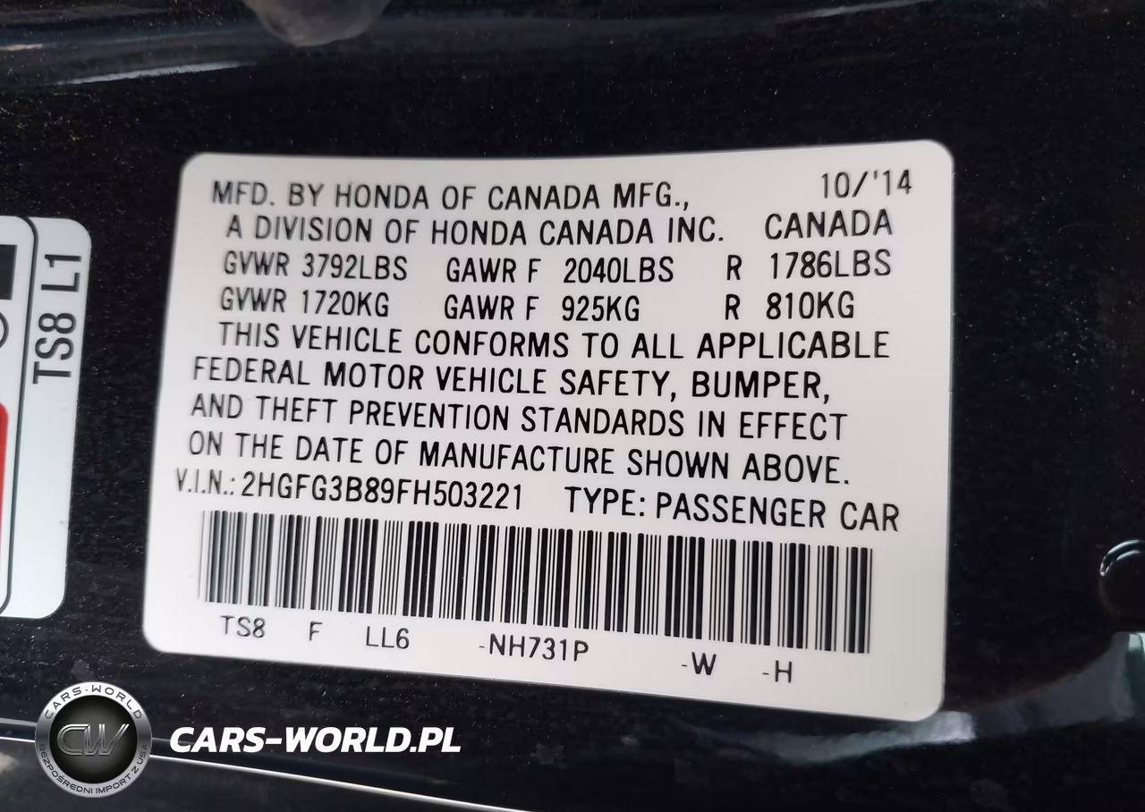 2015 Honda Civic Ex VIN:2HGFG3B89FH503221 - 9