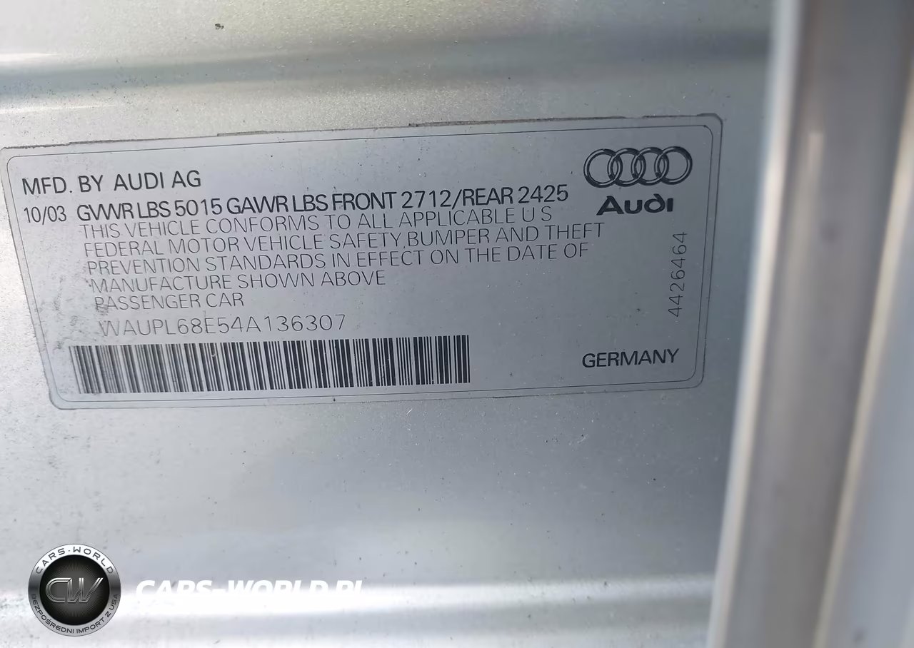 2004 Audi S4 4.2 VIN:WAUPL68E54A136307 - 9