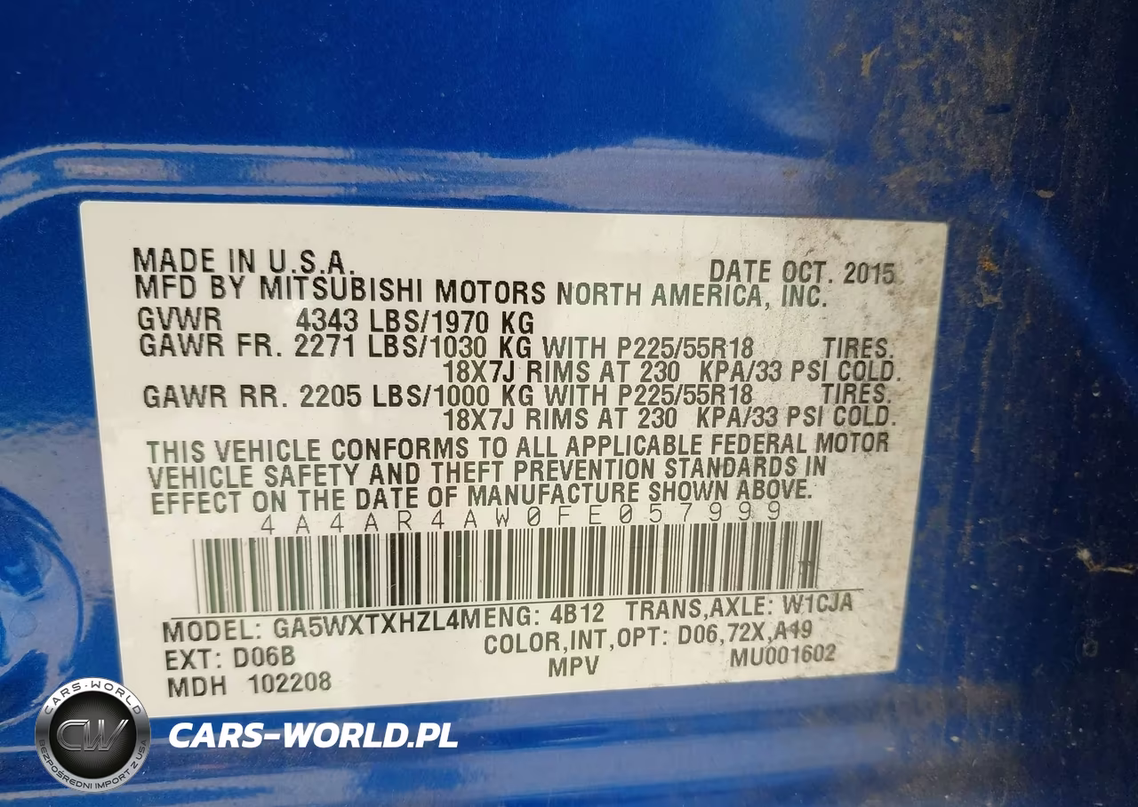 2015 Mitsubishi Outlander Sport Gt VIN:4A4AR4AW0FE057999 - 9