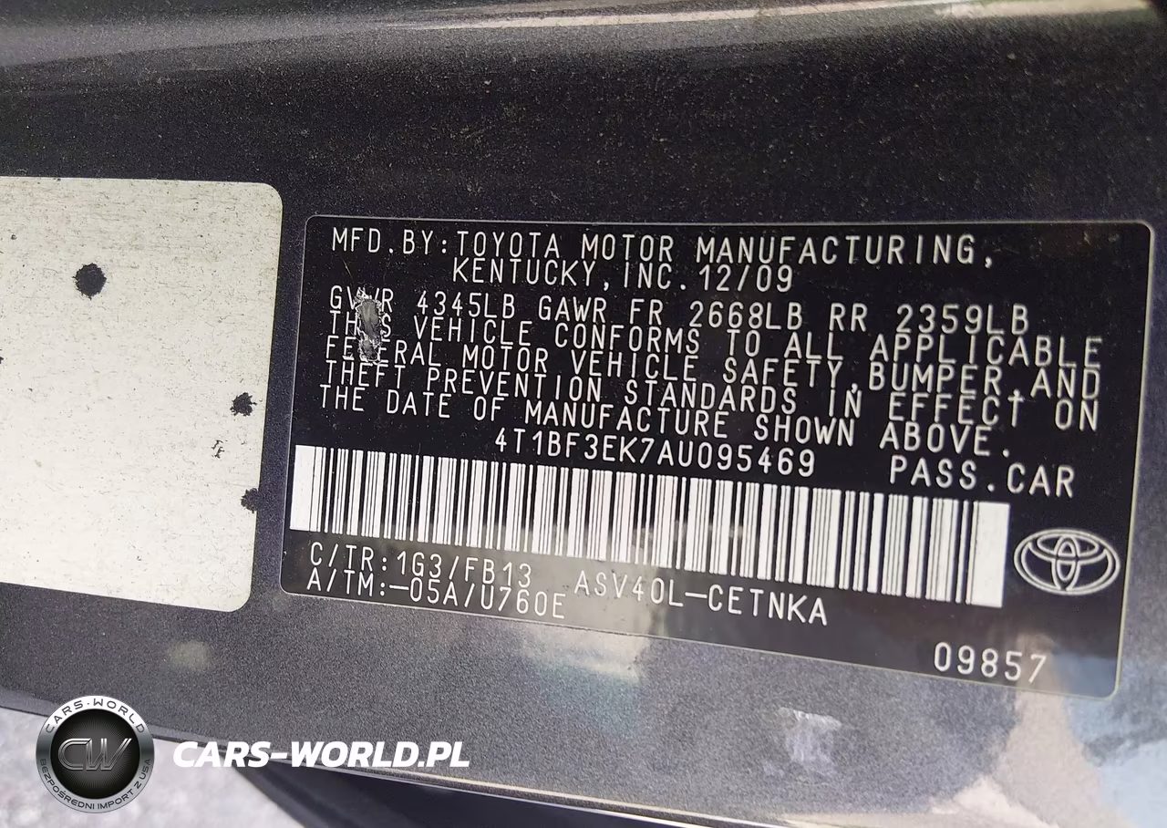 2010 Toyota Camry Le VIN:4T1BF3EK7AU095469 - 9