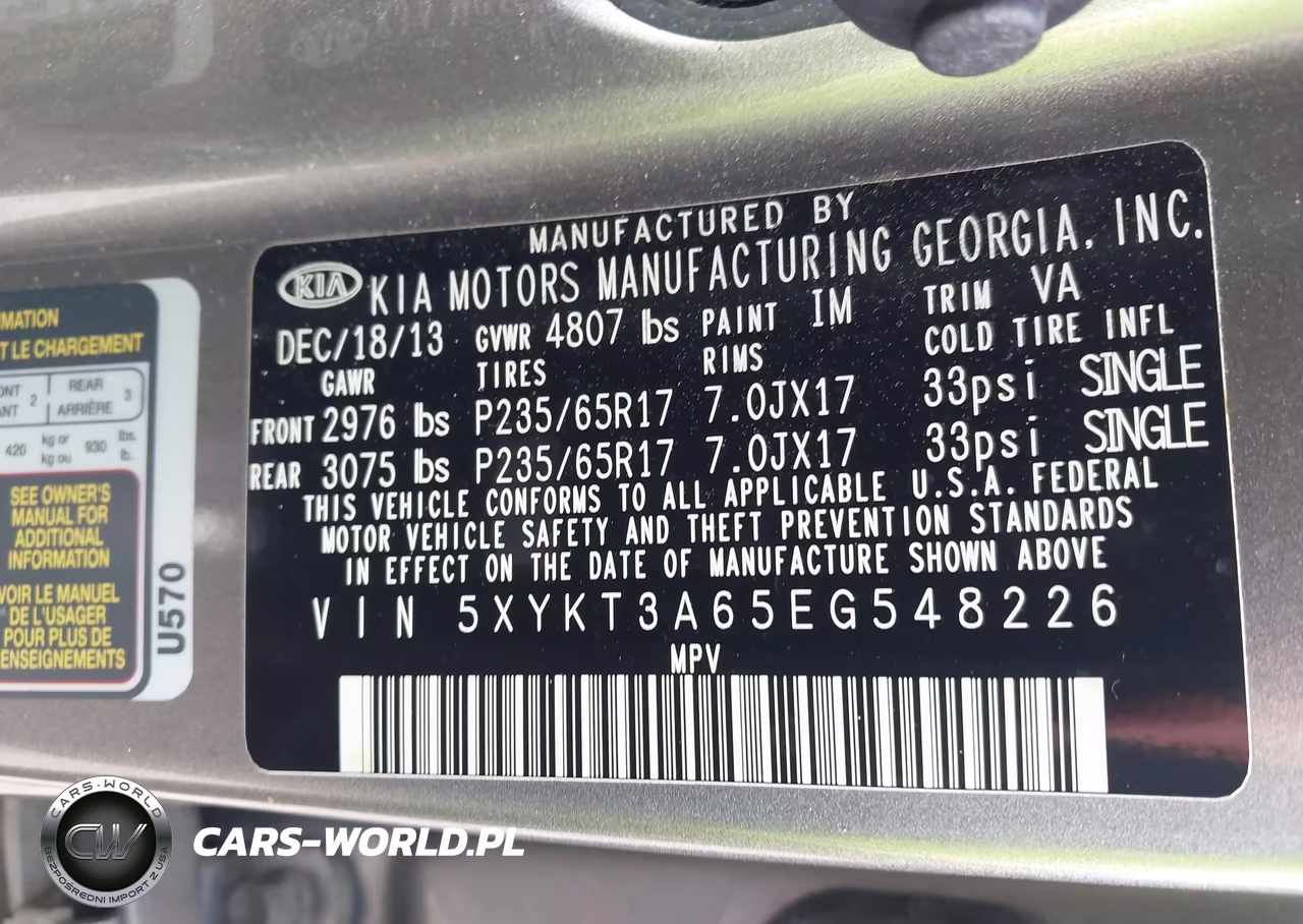 2014 Kia Sorento Lx VIN:5XYKT3A65EG548226 - 9