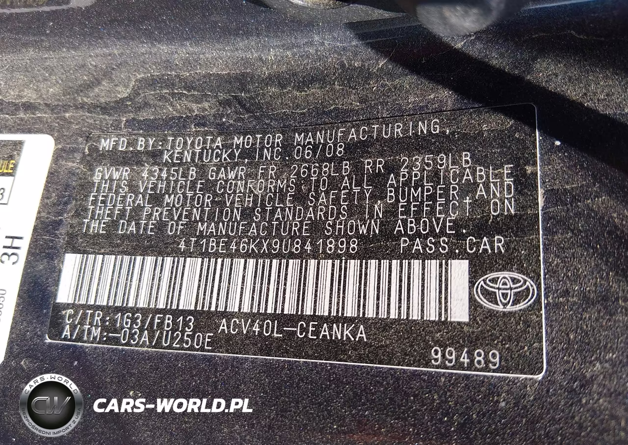 2009 Toyota Camry Le VIN:4T1BE46KX9U841898 - 9
