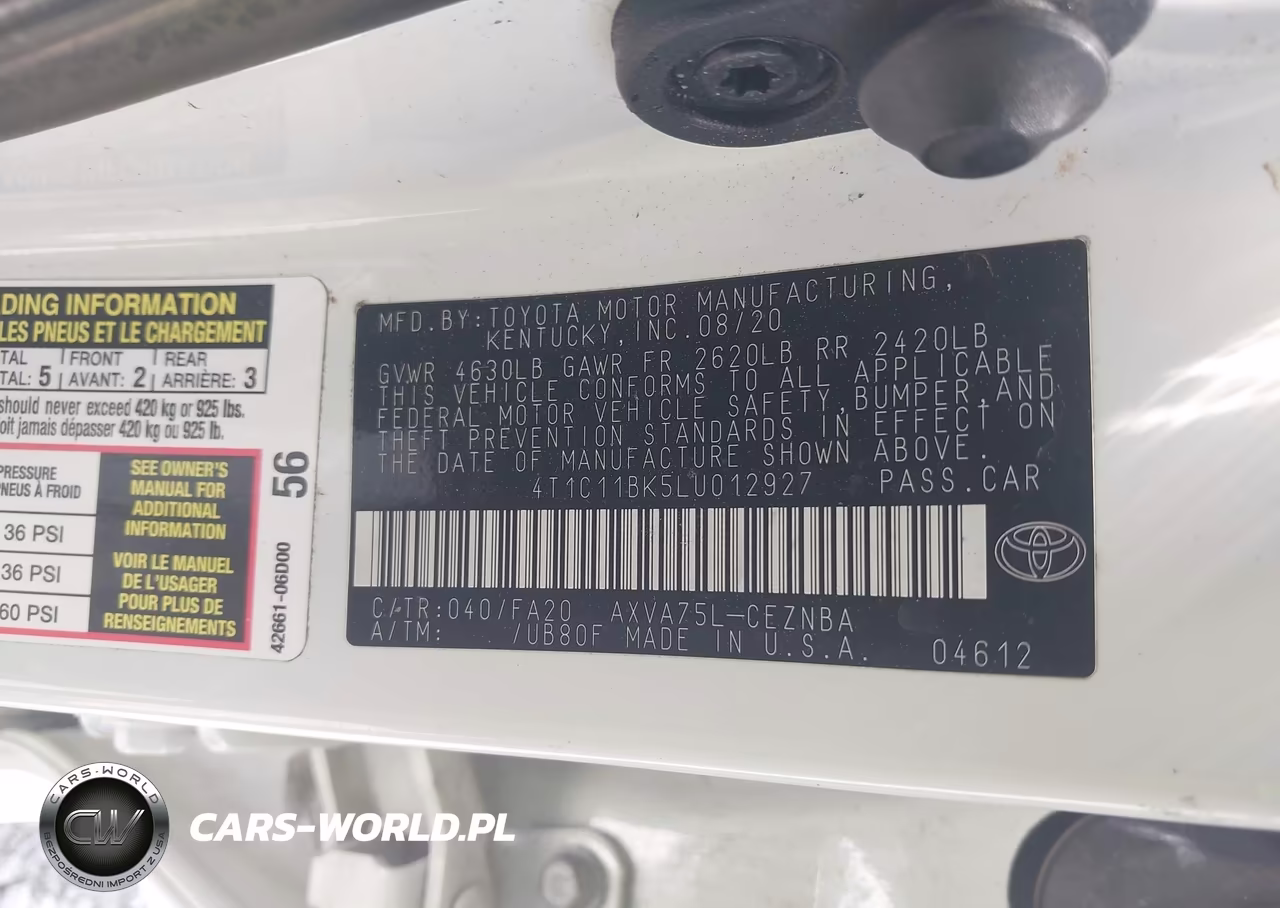 2020 Toyota Camry Le Awd VIN:4T1C11BK5LU012927 - 9