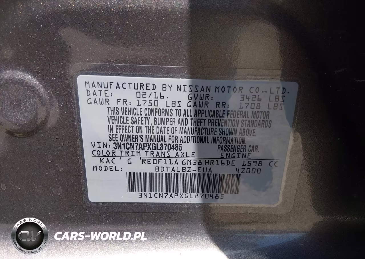 2016 Nissan Versa 1.6 S-1.6 S+-1.6 Sl-1.6 Sv VIN:3N1CN7APXGL870485 - 9