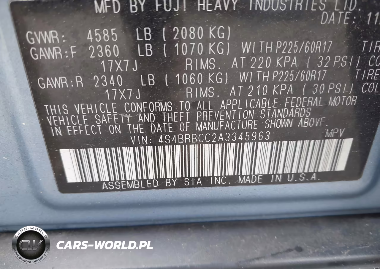 2010 Subaru Outback 2.5I Premium VIN:4S4BRBCC2A3345963 - 9