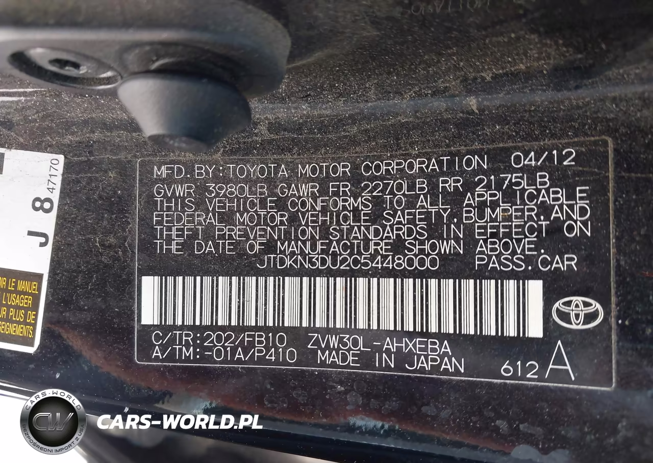 2012 Toyota Prius Two VIN:JTDKN3DU2C5448000 - 9