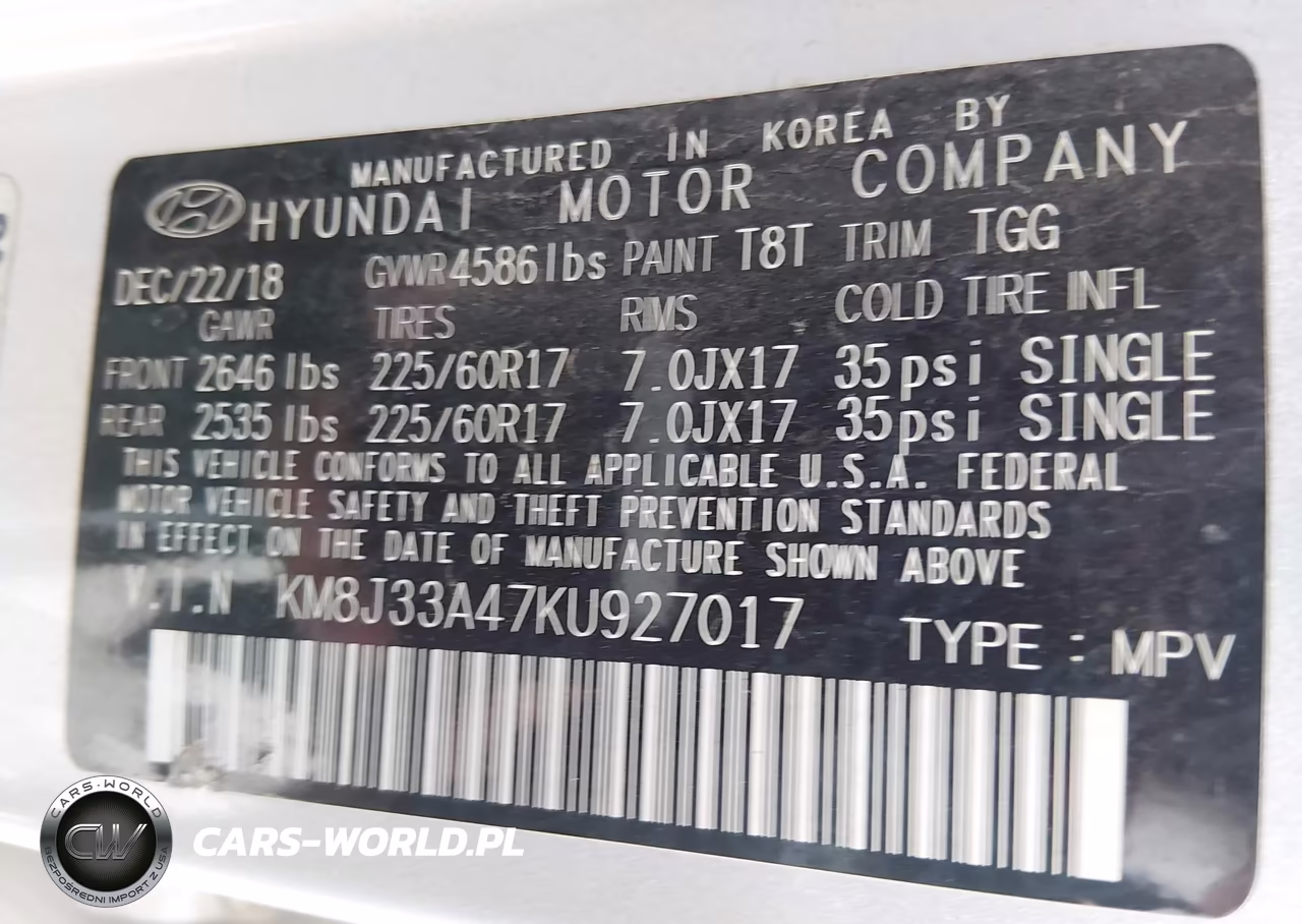 2019 Hyundai Tucson Value VIN:KM8J33A47KU927017 - 9