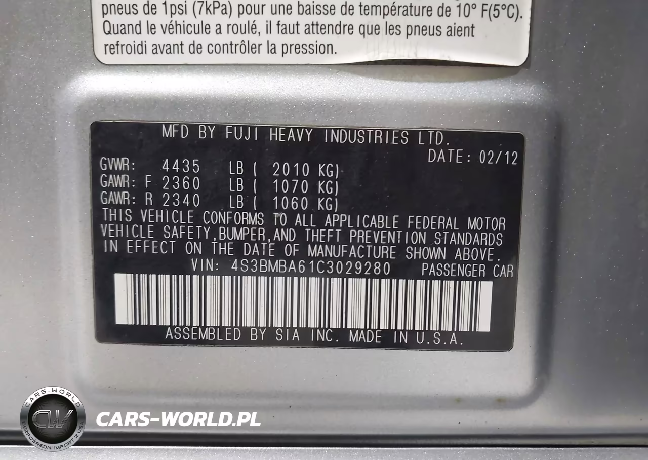 2012 Subaru Legacy 2.5I VIN:4S3BMBA61C3029280 - 9
