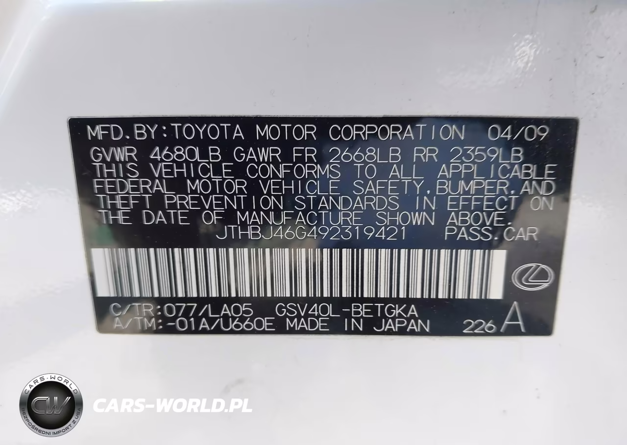 2009 Lexus Es 350 VIN:JTHBJ46G492319421 - 9