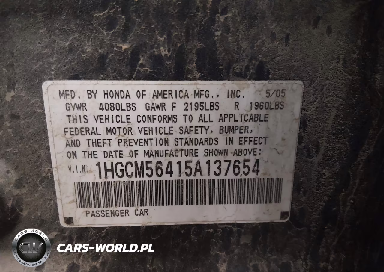 2005 Honda Accord 2.4 Lx VIN:1HGCM56415A137654 - 9