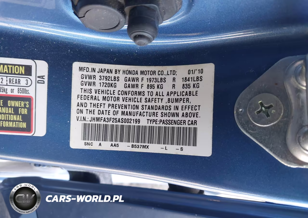 2010 Honda Civic Hybrid VIN:JHMFA3F25AS002199 - 9