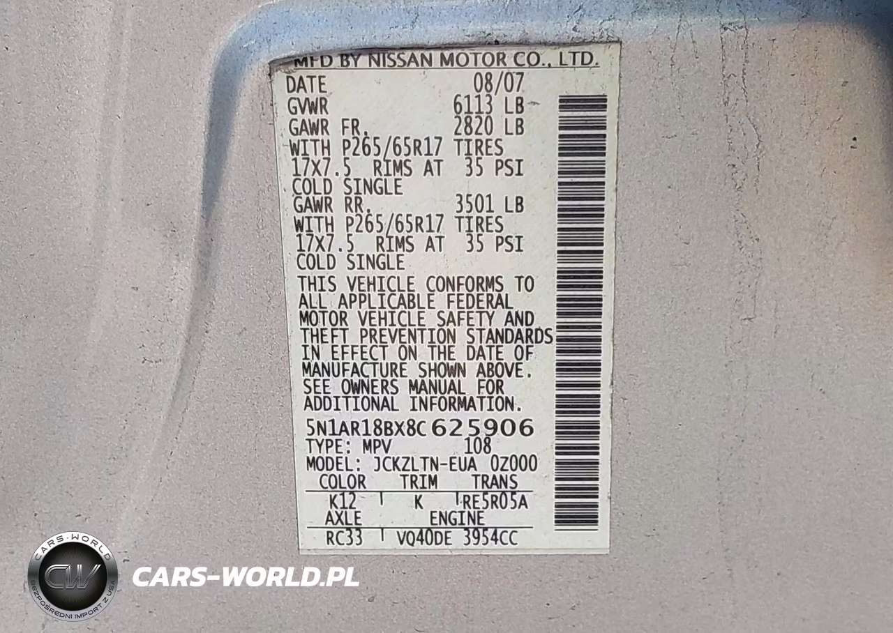 2008 Nissan Pathfinder Se VIN:5N1AR18BX8C625906 - 9