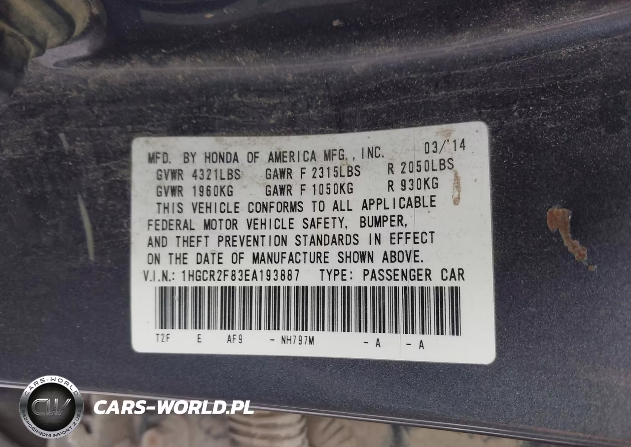 2014 Honda Accord Ex-L VIN:1HGCR2F83EA193887 - 9