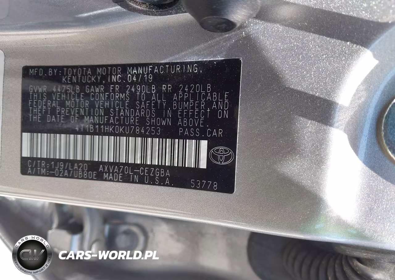 2019 Toyota Camry Xle VIN:4T1B11HK0KU784253 - 9