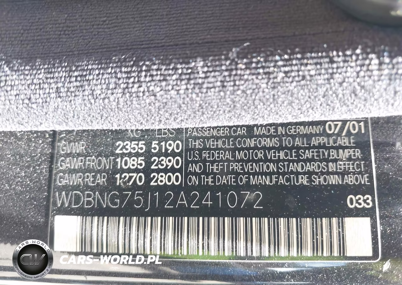 2002 Mercedes-Benz S 500 VIN:WDBNG75J12A241072 - 9