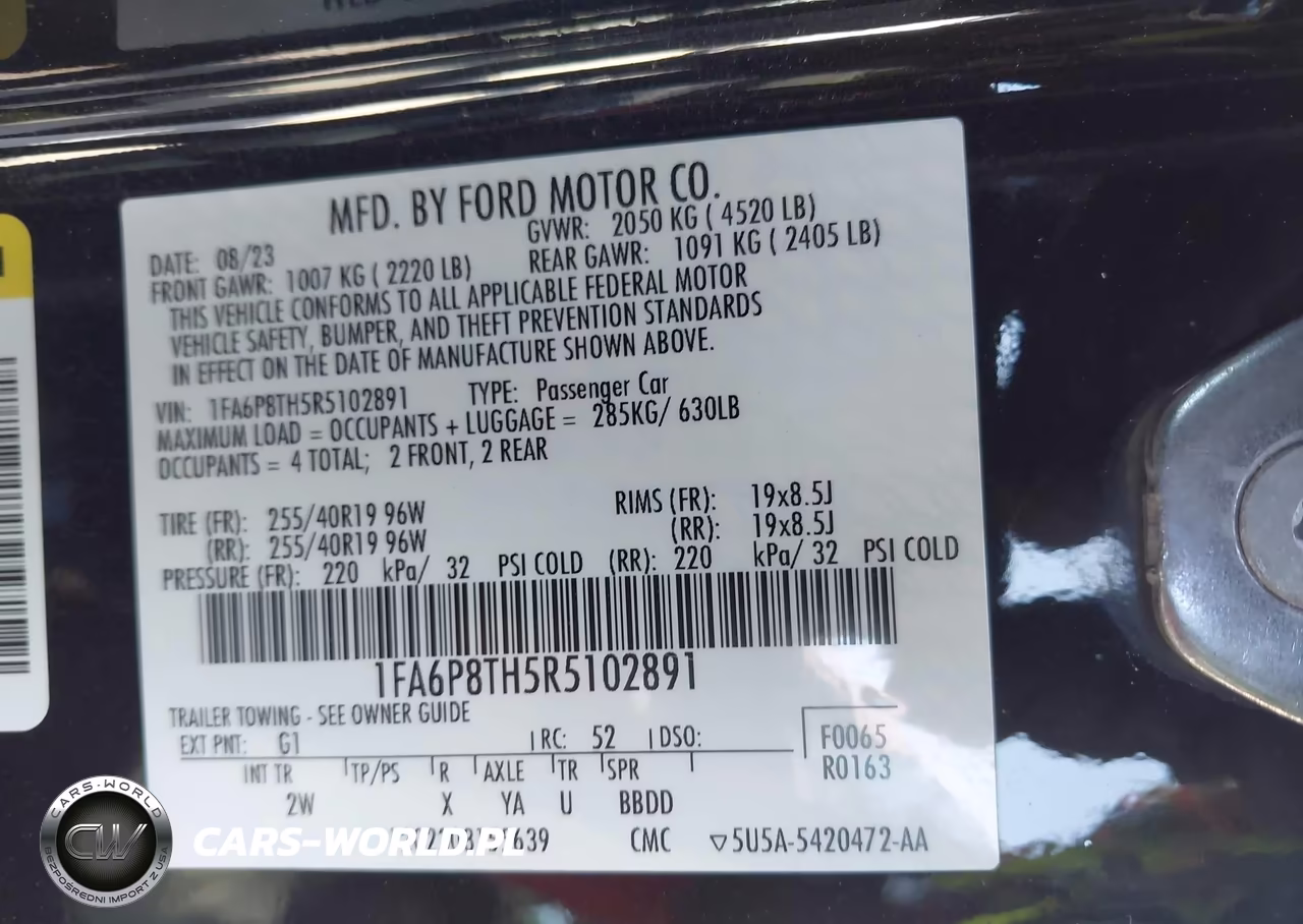 2024 Ford Mustang Ecoboost Fastback VIN:1FA6P8TH5R5102891 - 9